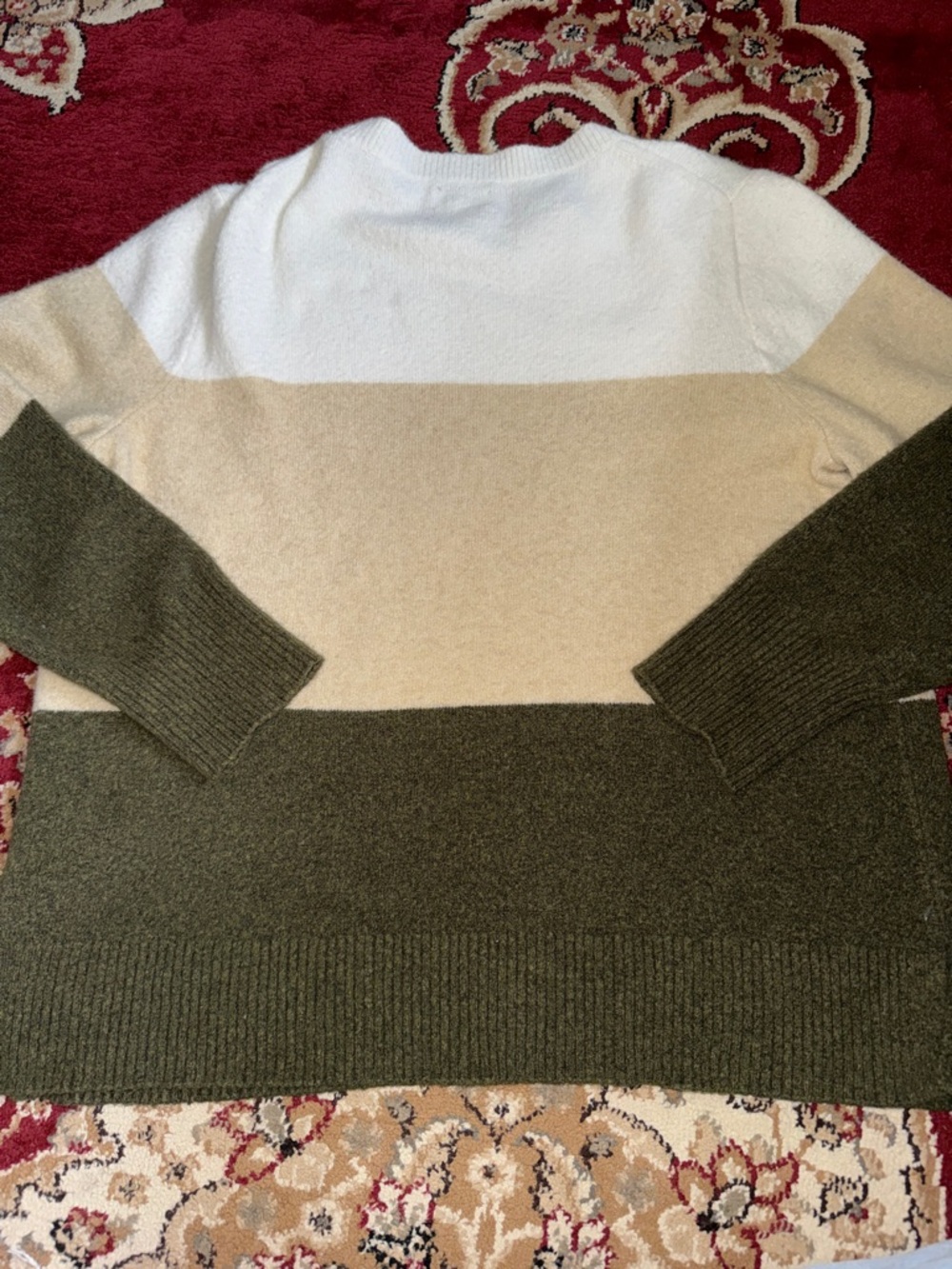 J. Crew Colorblock Crewneck Sweater - White, Cream & Olive. Extra soft - Picture 3 of 4